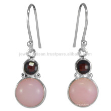 Buy Best Pink Opal And Garnet Gemstone with Sterling Silver Design Earrings for Gift